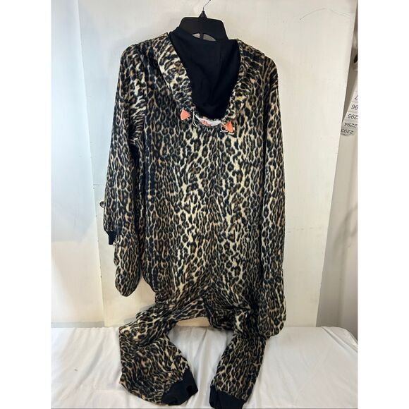 Nick Nora XL pajamas Cheetah Leopard Cat brown black zipper suit hooded - Picture 5 of 7